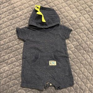 Carter's Heathered Navy Hooded Baby Romper with Lime Trim